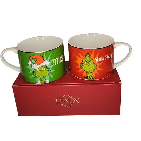 NEW Lenox Merry Grinchmas Dr. Seuss Mugs Set of 2 Naughty Nice Colorful 14 oz - Picture 1 of 10